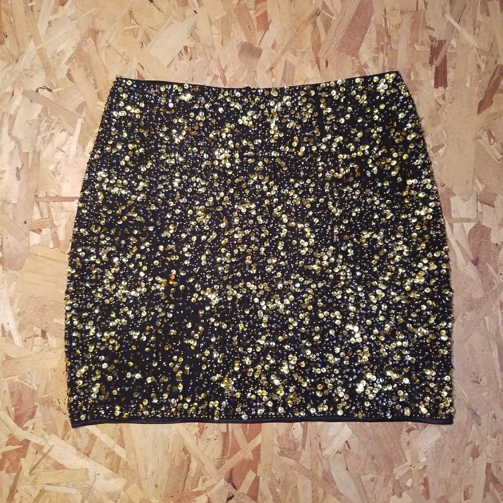 Boston Proper Gold Sequin Skirt - 8